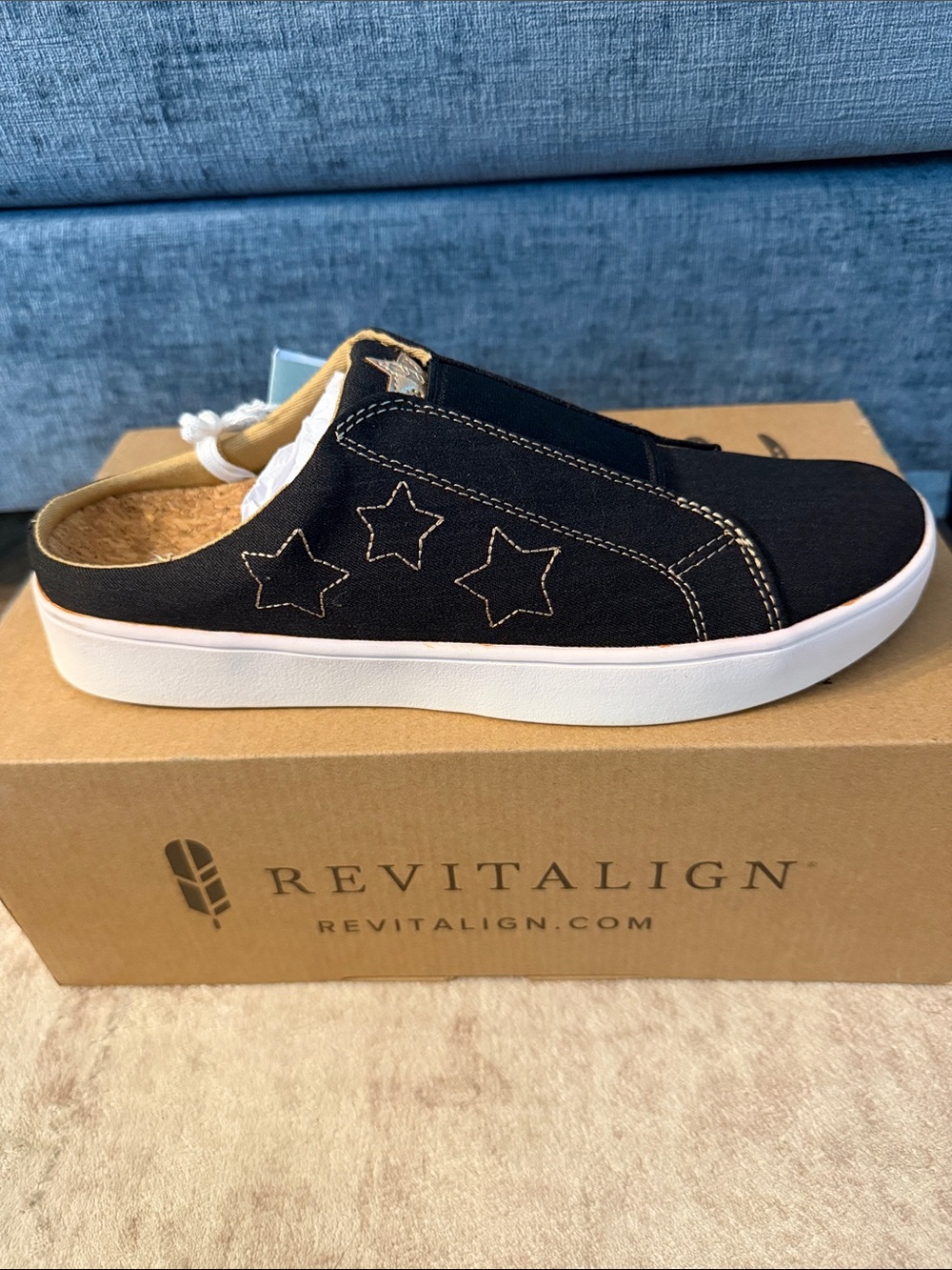 REVITALIGN Harmony Slide Black Slip-On Star Canvas Sneaker with White Sole